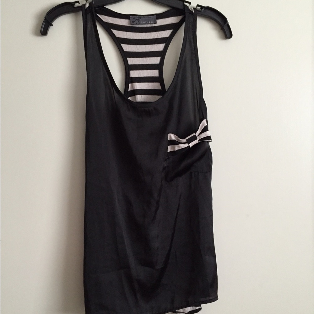 Twinkle black silk/cotton tan/black stripes top